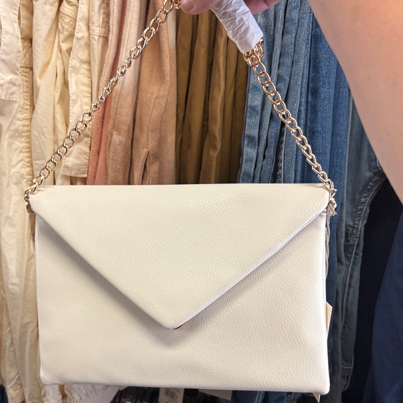 a new day Handbags - a new day Cream Clutch with Gold Chain